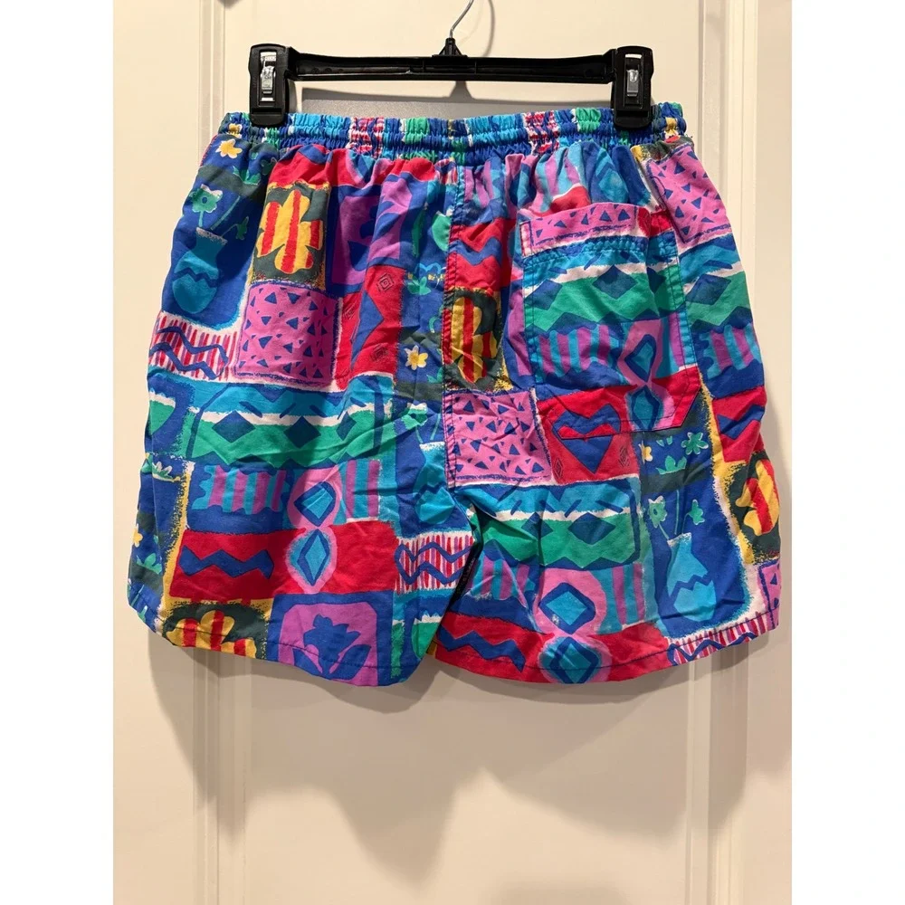 Vintage Santostefano Mens Abstract Geometric‎ Swim Trunks Multicolor Medium 90s